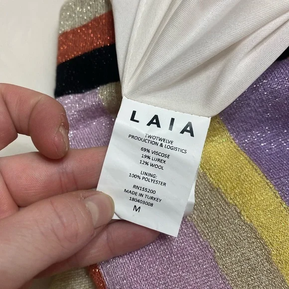 LAIA by Anthropologie | size 6 shimmery striped wool blend colorful skirt - Picture 5 of 9